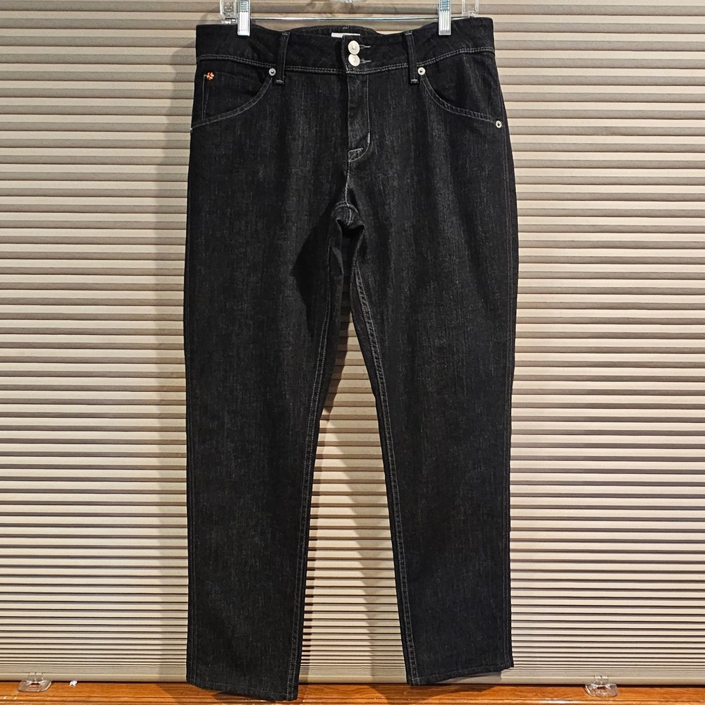 Hudson Women Black Straight Leg Flap Pocket Jeans Size 32 Made in USA
